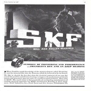 1936 SKF Ball and Roller Bearings Ben Franklin Vintage Magazine Print Ad/Poster
